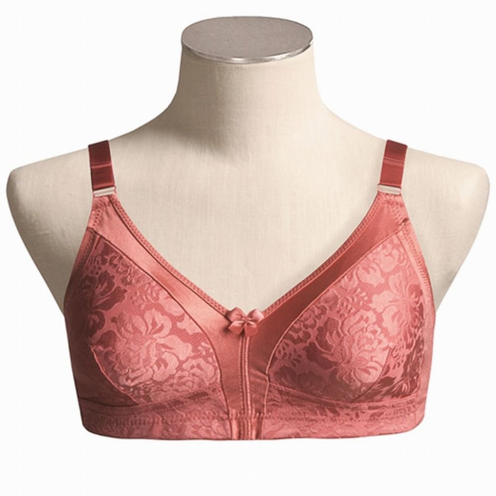 Glamorise 56A 56B Plus-Size Bra Stretch-to-Fit Satin Cups Wicks Coral Size 56A/B